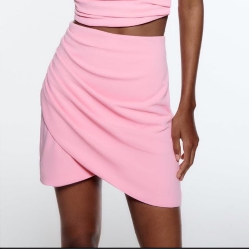 ZARA Pink Draped Mini Skirt Size M - Picture 1 of 7